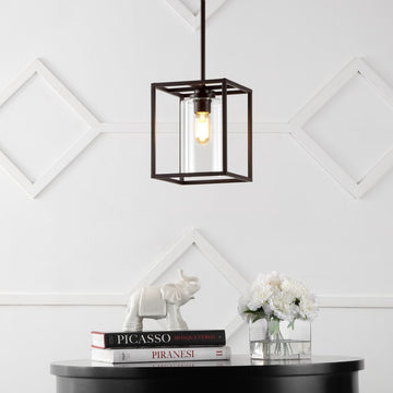 Quinn 8.13" Industrial Farmhouse Iron/Glass LED Pendant - JONATHAN Y
